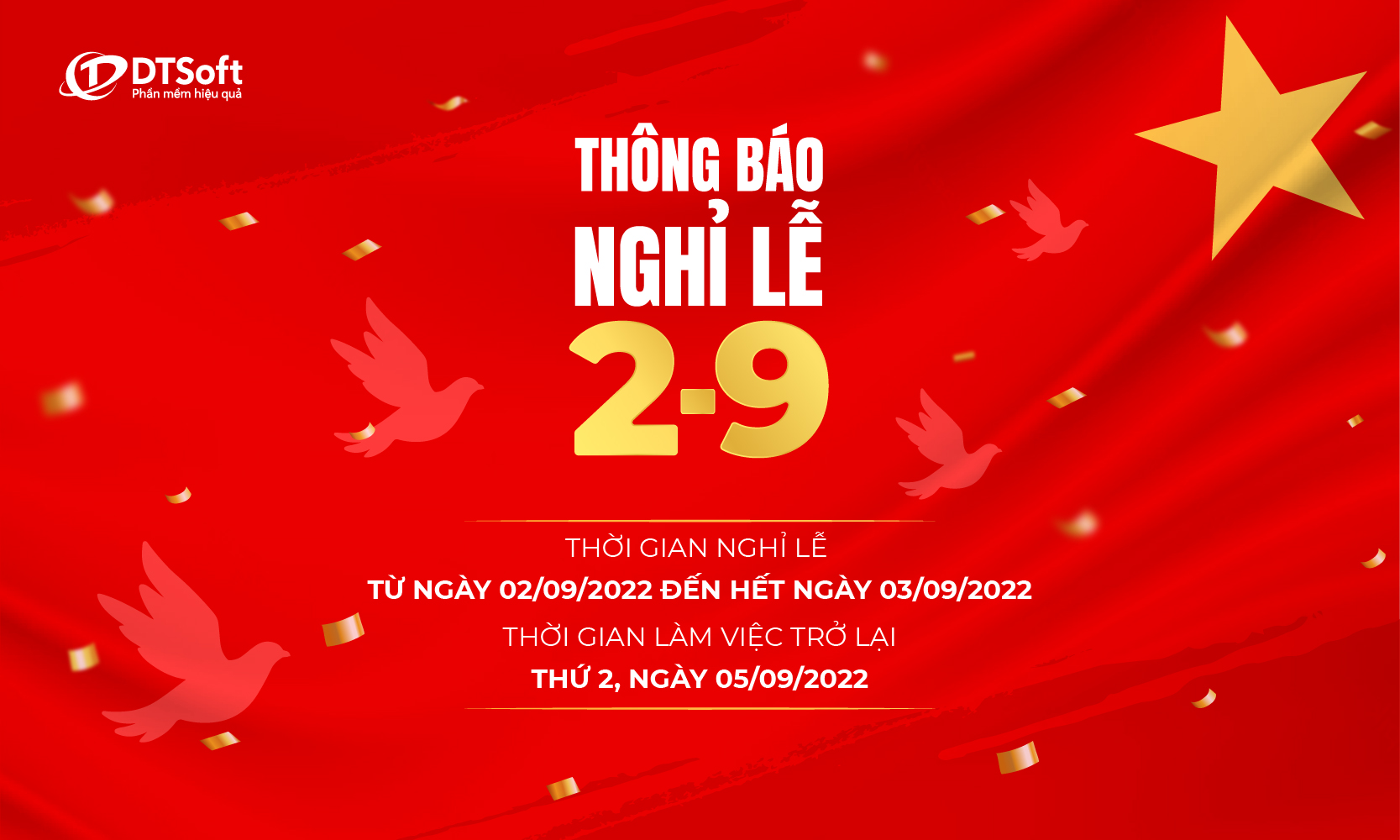 DTSoft - Thông báo nghỉ Lễ Quốc Khánh 2/9 năm 2022